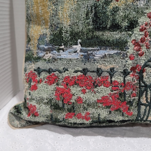 Needlepoint Peaceful Cottage Spring scenery Decorative Pillow square - Picture 9 of 12